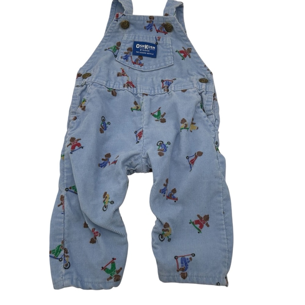 Oshkosh Vintage bib overalls corduroy with bears on bikes size 3-6 months